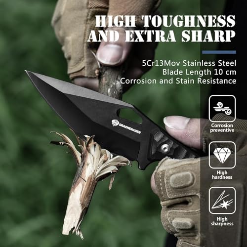 Survival Knife SEAL-FULL BLACK 9" EDC Fixed Blade Tactical Horizontal Carry Knife for Men with Kydex Sheath, 5mm Thick Stainless Steel, G10 Anti-Slip Handle, Ideal for Gifting, Full Black