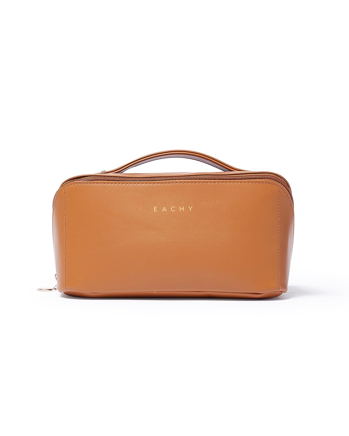 EACHY Travel Makeup Bag for Women, PU Leather Cosmetic Bag, Brown, Medium