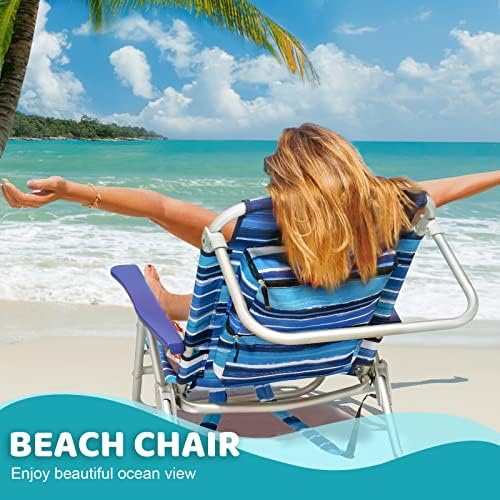 LEMBERI Backpack Beach Chairs for Adults,1/2 Pack Folding Heavy Duty Camping Chair with Large Pockets and Cup Holder,Adjustable high Beach Lounge Chairs with Towel Rack for Outdoor,Travel (2, Blue)