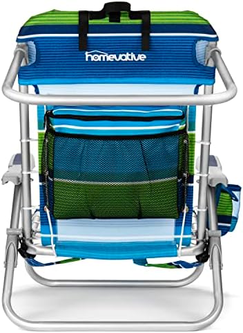 Homevative Cooler+ Folding Backpack Beach Chair with 5 Positions, Towel bar, XL Cooler Pouch, Storage Net, Cup and Phone Holder, Deep Sea, 2 Pack