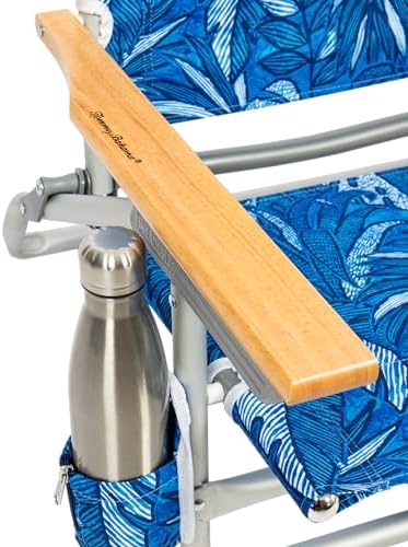 Tommy Bahama 5-Position Classic Lay Flat Backpack Beach Chair with Cooler and Cup Holder, Portable Folding Beach Chair for Tanning, Blue Tropical Leaves