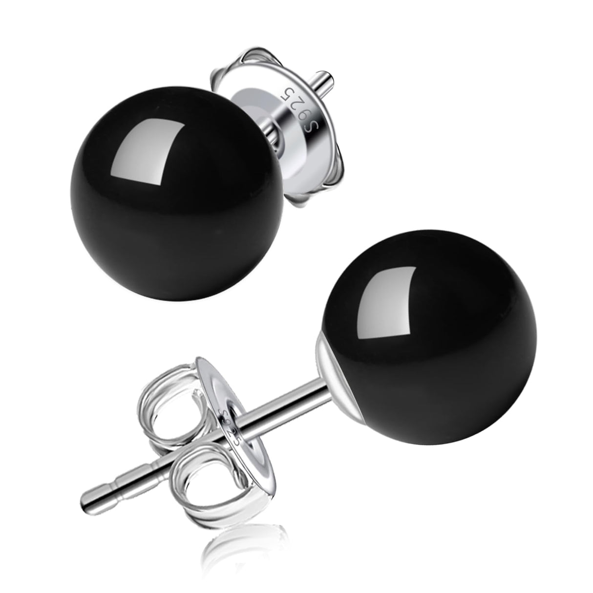 8mm Black Pearl Stud Earrings for Women - Sterling Silver - 0 Allergies