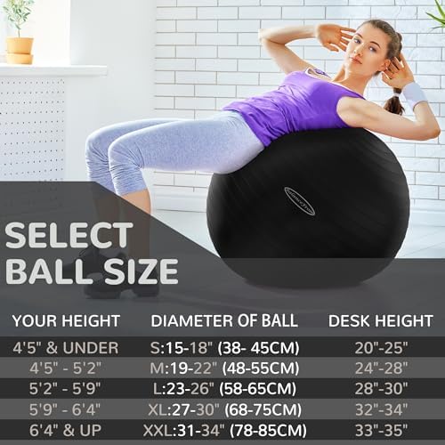 Anti-Burst and Slip Resistant Exercise Ball - Yoga, Fitness, Birthing Ball With Quick Pump, 2,000-Pound Capacity, Multiple Colors and Sizes