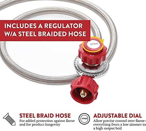 Gas One Propane Double Burner Two Burner Camp Stove Outdoor High Pressure Propane 2 Burner Adjustable PSI Regulator and 4ft Steel Braided Hose With Removable Legs