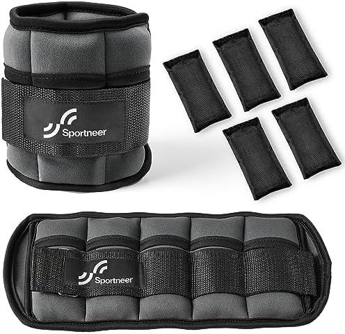Sportneer Adjustable Ankle Weights 1 Pair 2 4 6 8 10 Lbs Leg Weight Straps for Women Men, Weighted Ankle Weights Set for Gym,Fitness, Workout,Walking, Jogging,1-5 lbs Each Ankle, 1 Pair 2-10 lbs