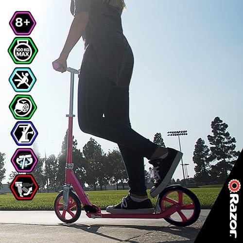 Razor A5 Lux Kick Scooter for Kids Ages 8+ - 8" Urethane Wheels, Anodized Finish Featuring Bold Colors and Graphics, for Riders up to 220 lbs