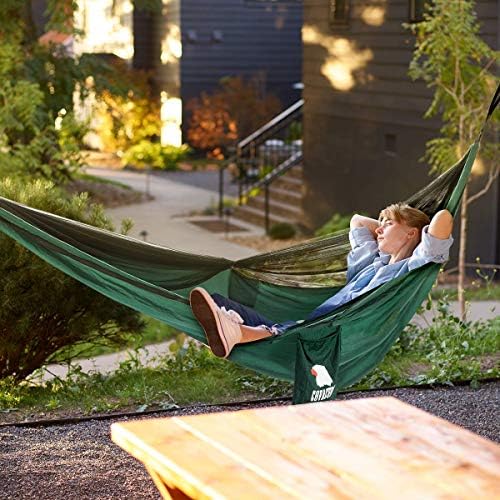 Covacure Camping Hammock - Lightweight Double Hammock, Hold Up to 772lbs, Portable Hammocks for Indoor, Outdoor, Hiking, Camping, Backpacking, Travel, Backyard, Beach(Dark Green)