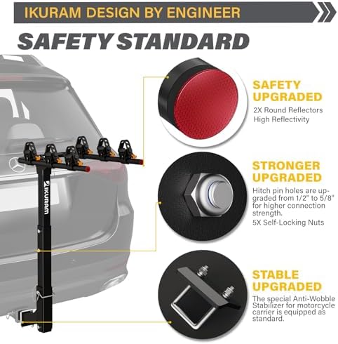 3 Bike Rack Bicycle Carrier Racks Hitch Mount Double Foldable Rack for Cars Truck SUV Fits 2" Hitch Receiver, Including Anti-Rattle Hitch Tightener