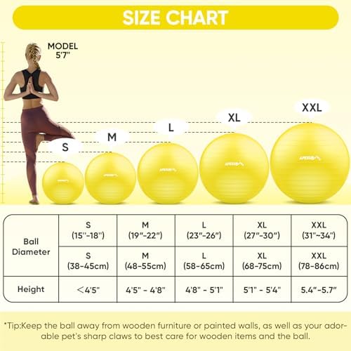 APEXUP Yoga & Pilates Ball - Anti Slip Heavy Duty Gym Ball for Fitness, Balance & Core Workout