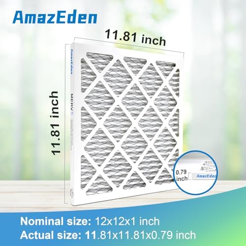 12x12x1 Air Filter MERV 11 (4-Pack) AC Furnace Pleated Filters MPR 1000 FPR 7 Dust Defense Replacement for Home (Exact Dimensions: 11.81"x11.81"x0.79")