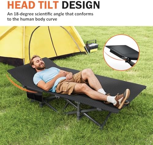 ATORPOK Camping Cot for Adults with Cushion Comfortable,Portable Folding Bed for Sleeping Supports 450 lbs (Gray)