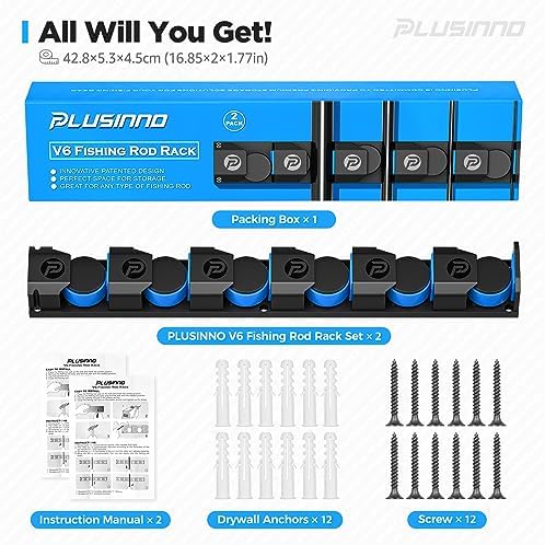 PLUSINNO Fishing Gifts for Men - V6 Vertical Fishing Rod/Pole Holders, Support Extra Large & Heavy Fishing Rod Combos, Fishing Rod Holders for Garage, Wall Mounted Fishing Rod Rack Storage