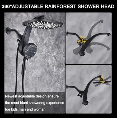 High Pressure Rain Shower Head: Upgrade Shower Heads with Handheld Spray Combo with Fixed Showerhead and 10 Sprays Handheld Shower Head, Detachable Showerheads Built-in Magnetic Docking and Power Jets