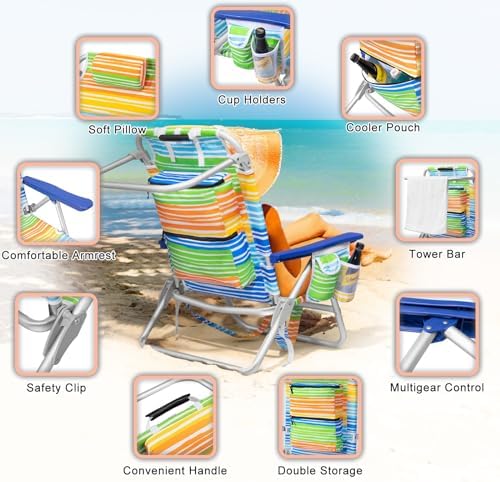 Rainbow Beach Chair for Adults | Folding | Heavy Duty | Adjustable Lay Flat, Lightweight | Outdoor
