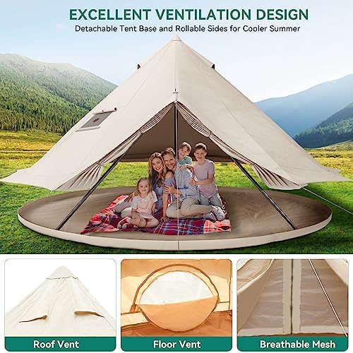 YITAHOME Canvas Bell Yurt Tents - 4 Season Waterproof Glamping Tents w/Stove Jack for Family Camping, Hunting, Parties - 13/16.4/20FT