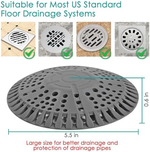 Shower Drain Hair Catcher, 2 Pack 5.5in Shower Hair Catcher Large Premium Silicone Drain Protector Strainer, Shower Drain Cover for Shower Room, Floor Drain, Bathroom Sink, Dark Grey