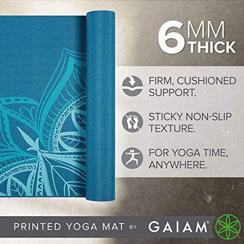 Gaiam Yoga Mat - Premium 6mm Print Extra Thick Non Slip Exercise & Fitness Mat for All Types of Yoga, Pilates & Floor Workouts (68"L x 24"W x 6mm Thick)