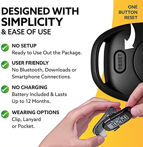 3DFitBud Simple Step Counter Walking 3D Pedometer from 3DActive with Clip & Lanyard - A420S