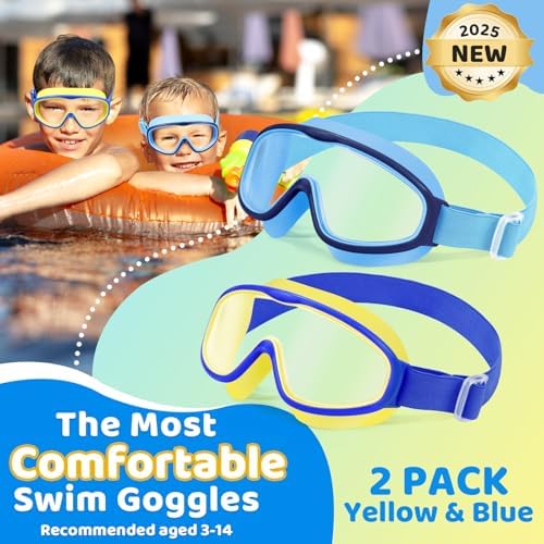 Vvinca Kids Goggles with Comfort Fabric Strap, Kids Swim Goggles Wide View Anti-Fog/UV No Leaking Swimming Goggles for 3-14