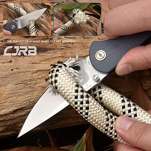 CJRB Folding Knife Feldspar Pocket Folding Knife Stonewash D2 Steel Blade G10 Tactical Handle EDC Knife,Blue Handle-Large(J1912)