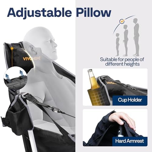 VIVOHOME Hammock Camping Chair, Portable Outdoor Swinging Rocking Chairs for Adults with Adjustable Pillow, Back and Height for Travelling, Backyard, Patio, Supports 400 lbs, 600D Breathable Mesh