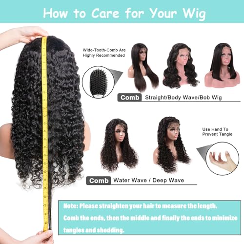 24Inch Deep Wave Lace Front Wigs Human Hair-13x4 HD Transparent Deep Wave Frontal Wigs Human Hair Glueless Curly Wigs for Women 200% Density Curly Lace Front Wigs Human Hair Pre Plucked with Baby Hair