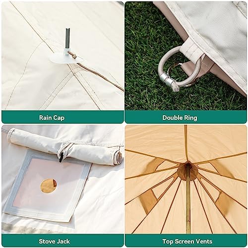 YITAHOME Canvas Bell Yurt Tents - 4 Season Waterproof Glamping Tents w/Stove Jack for Family Camping, Hunting, Parties - 13/16.4/20FT