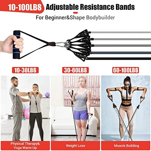 Resistance Bands with Handles for Women, 5 Level Exercise Bands Workout Bands for Physical Therapy, Yoga, Pilates, Door Anchor, Storage Pouch