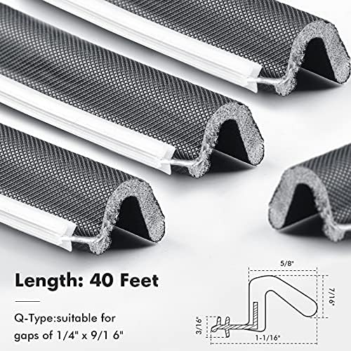 BBTO Weather Stripping Door Seal Strip Kerf Soundproof Strip V-Shaped Q Foam Weather Stripping Exterior Door Frame for Summer Windows Large Gap Seal and Easy Installation(40 Feet,Black)