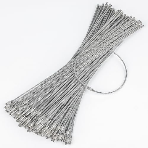 Pawfly 5 Inch/10 Inch Wire Keychain Cable Large Stainless Steel Key Ring Loop Holder, 20/50/100 Pack