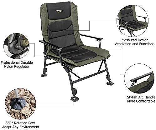 VINGLI Heavy Duty Fishing Chair with Footrest Support 440 LBS, Oversized Camping Chairs with 160° Adjustable High Back, Beach Chair for Outdoors/Yard/Forest