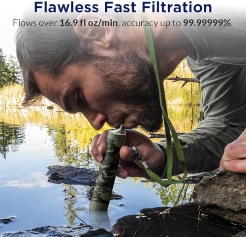 Membrane Solutions Straw Water Filter, Survival Filtration Portable Gear, Emergency Preparedness, Supply for Drinking Hiking Camping Travel Hunting Fishing Team Family Outing