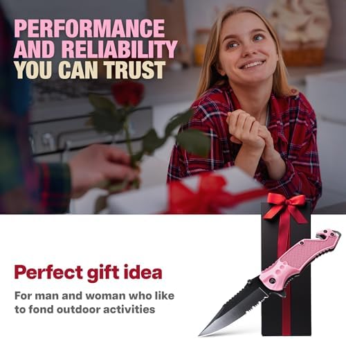GOOD WORKER Legal Pink Pocket Knife for Women Self Defense - 2.95” Serrated Folding Blade Knives - Cute Girl Tool - Gifts Idea for Her - Perfect for Gilfriend Wife Woman - Gifts for Mother 6680 P