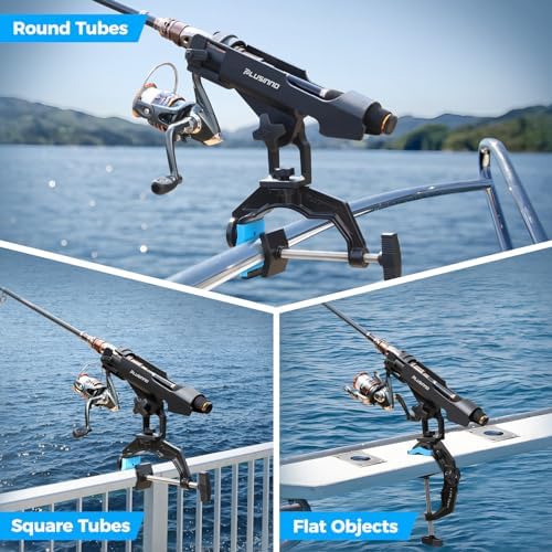 PLUSINNO 1/2/4 Pack Fishing Rod Holders for Boat, Fishing Rod Holder with Enlarge Clamp, Innovative Dual-V Shaped Design, Fit Round/Square Tube Boat Fishing, Fishing Gear, Fishing Gifts for Men