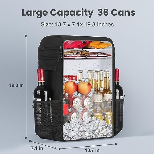 Cooler Backpack, 36 Cans Multifunctional Leakproof Cooler Backpack with Padded Top Handle, Mesh Pocket for Camping BBQ