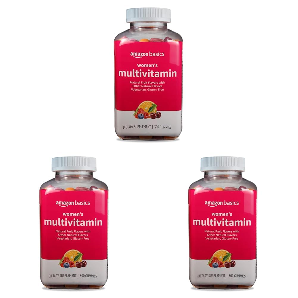 Amazon Basics Women's Multivitamin, Mixed Berry Flavor, Vegetarian & Gluten-Free, 300 Gummies (150 Servings) (Previously Solimo) (Pack of 3)
