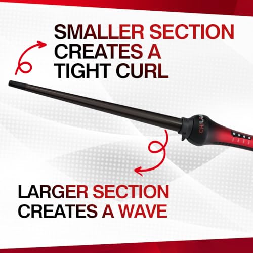 CHI Lava Tapered Hairstyling Wand, Versatile Hair Curler Wand for Flawless Curls, Lower Temperature, for Medium to Long Hair Lengths, 3/8”– 3/4” Barrel