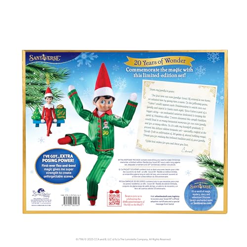 The Elf on the Shelf: A Christmas Tradition Limited 20th Anniversary Edition Box Set - Posable Boy Scout Elf with Blue Eyes, New Edition Storybook and Keepsake with Collectible Pajama Set and Ornament