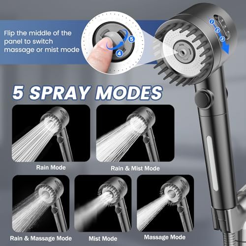 Filtered Shower Head with Handheld, High Pressure 5-Spray Shower Head with Filters for Hard Water, ON/OFF Switch Showerhead for Pets Bath, Shower Heads Filter - Remove Chlorine, Improve Skin and Hair