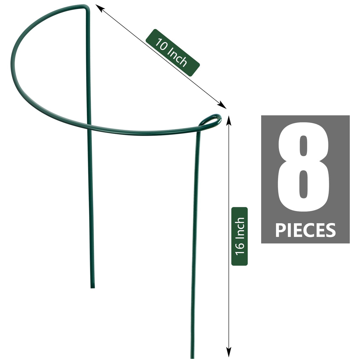 FEED GARDEN 8 Pack Peony Cages and Supports, Plant Support Stakes for Outdoor & Indoor Plants, 10" W x 16" H Half Round Garden Plant Support Rings for Peonies, Hydrangeas, Roses, Dahlias
