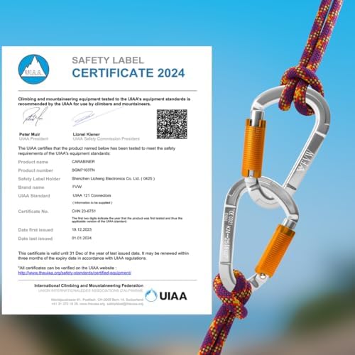 FVW Auto Locking Rock Climbing Carabiner Clips,Professional 25KN (5620 lbs) Heavy Duty Caribeaners for Rappelling Swing Rescue & Gym etc, Large D-Shaped Carabiners