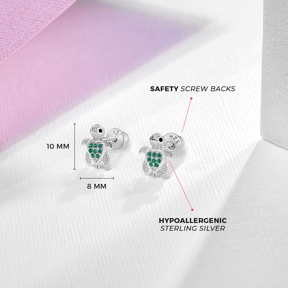 In Season Jewelry Tiny Sea Turtle Kids Earrings – Sterling Silver - Green