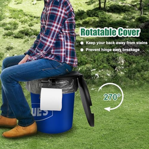 Portable Toilet Seat for 5 Gal Buckets, Camping Toilet Seat with Lid for Adults, Snap-on Toilet Seat with Storage Bags and Disposable Toilet Bags, Camping, Hiking, Emergency, Car, Boat