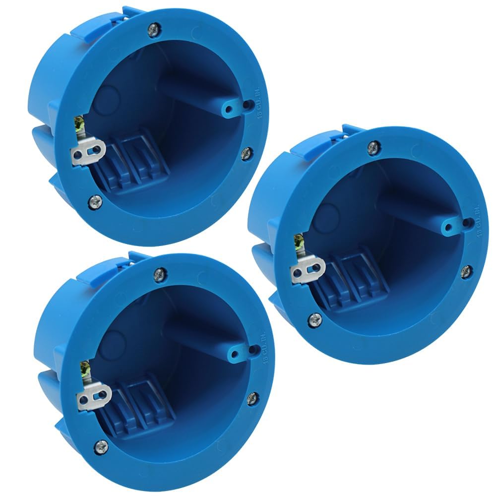 XGGYA Ceiling Light Junction Box,4" Junction Box Round Electrical Box with Adjustable Tabs,Ground Lug and Living Hinges,18 Cubic Inches,1-Gang(Pack of 3)