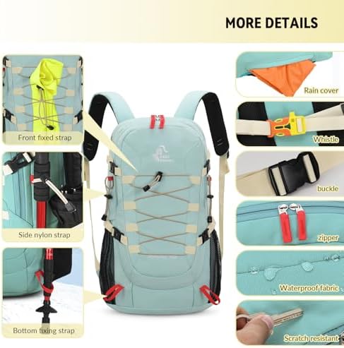 Bseash 40L Waterproof Hiking Backpack with Rain Cover, Outdoor Sport Travel Bag Daypack for Camping Climbing Skiing Cycling (Milk Green)