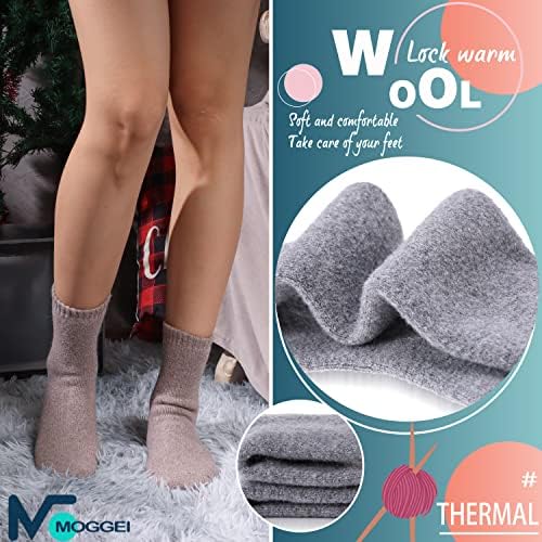 MOGGEI 5 Pairs Womens Merino Wool Socks Hiking Warm Winter Thick Thermal Crew Cozy Cabin Ladies Gift Comfy Boot Work Socks