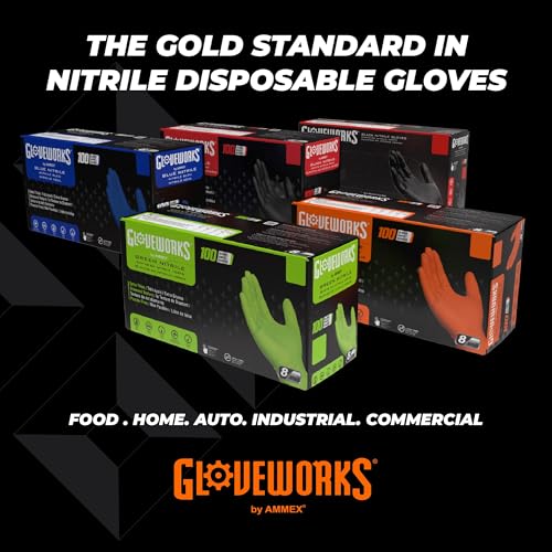 GLOVEWORKS 8 Mil Orange Nitrile Disposable Gloves Heavy Duty Industrial RDT for Mechanic and Automotive, XL Box of 100
