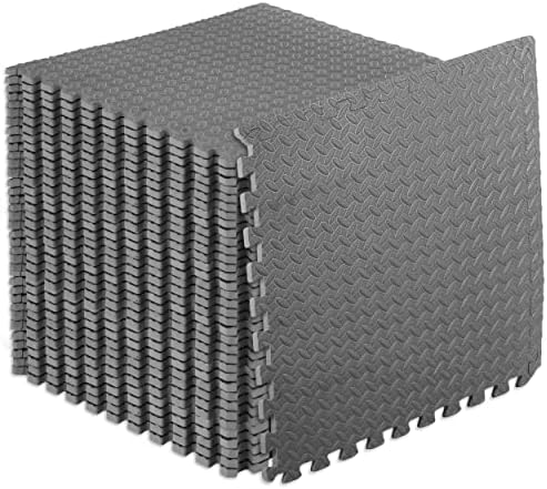 ProsourceFit Puzzle Exercise Mat ½ in, EVA Interlocking Foam Floor Tiles for Home Gym, Mat for Home Workout Equipment, Floor Padding for Kids, Black, 24 in x 24 in x ½ in, 48 Sq Ft - 12 Tiles
