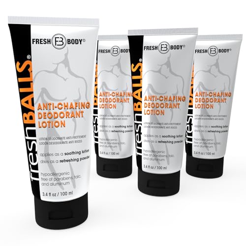Fresh BALLS Lotion (4 Pack) | Anti-Chafing Men's Soothing Cream to Powder Balls Deodorant and Hygiene for Groin Area, 3.4 fl oz