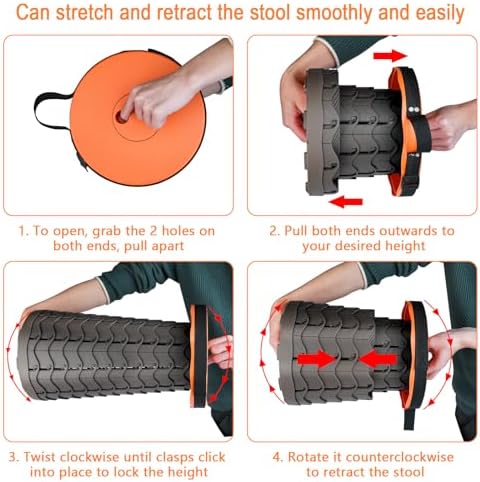 Boreeman Upgraded Folding Stool Lightweight Yet More Sturdy with Load Capacity 400lbs Portable Collapsible Stool for Camping Fishing Hiking BBQ (Orange)